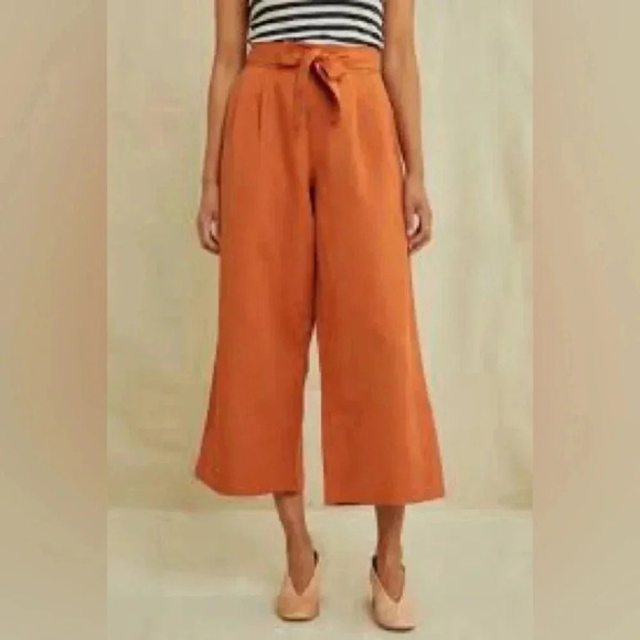 Amour Vert Frankie Cropped Wide Leg Cotton Linen Pants in Terracotta - Picture 1 of 12